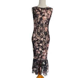 Fairy Grunge Womens Mesh Dress Rose Floral Sheer Dark Romantic Bodycon Size 6
